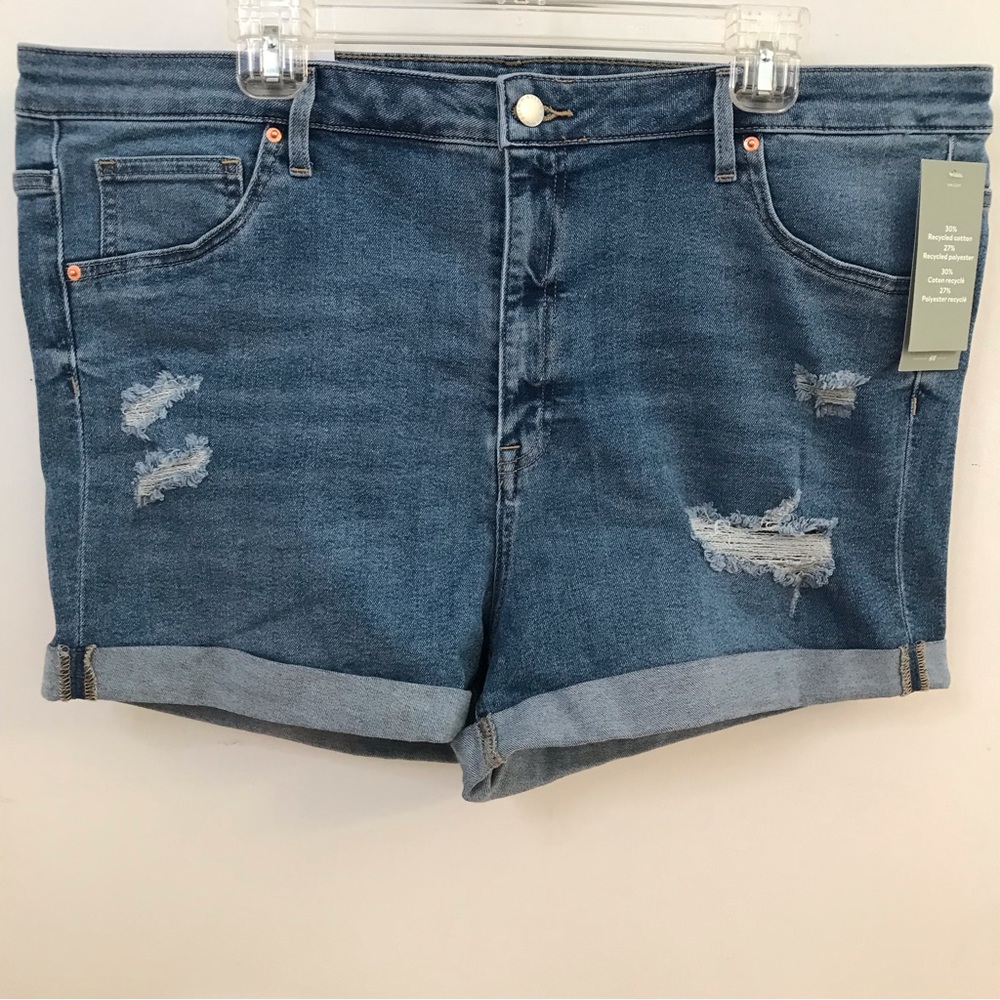 New H&M Denim Jean Shorts, Plus Size 22, Distressed High Waist, Festival Women’s